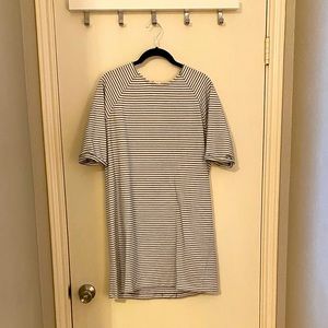 ASOS navy blue and white striped t-shirt dress with 3/4 length sleeves